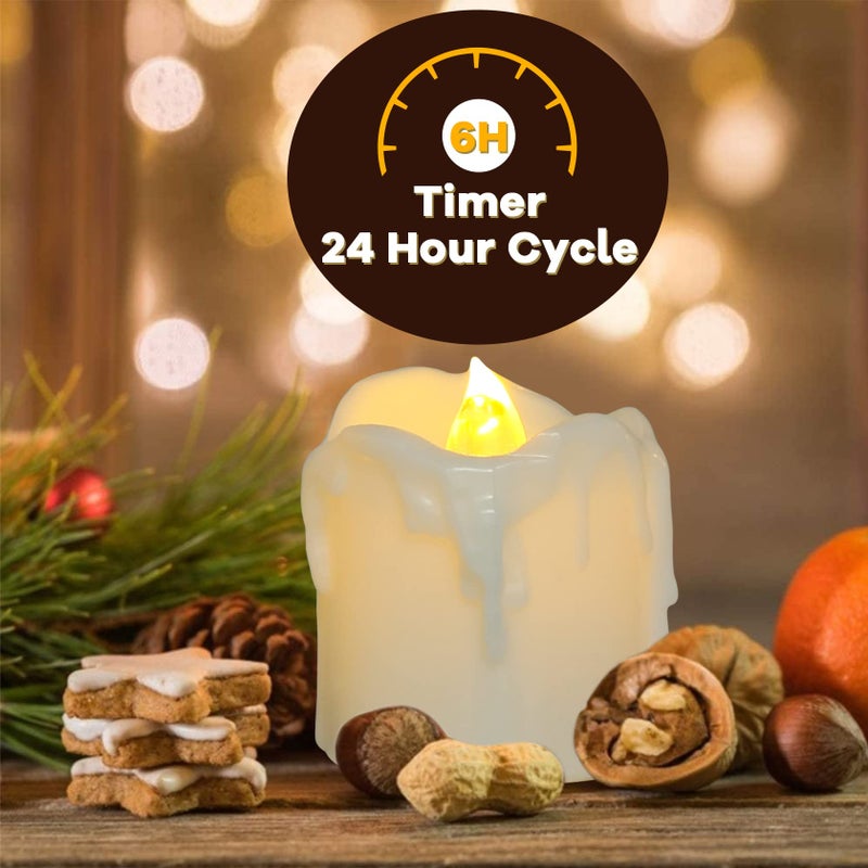 PChero 1.57" x 1.69" Battery Operated Tea Lights with Timer, 12pcs Warm White LED Timed Flameless Candles Flickering, 6Hours On Per 24Hours Cycle, Ideal for Thanksgiving Christmas Wedding Home Decor - Image 2